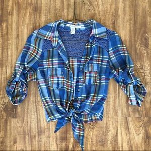 American Rag Blue Plaid Button Down Tie Small EUC